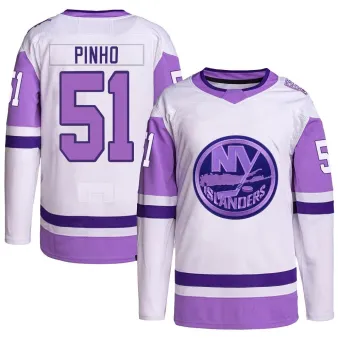 Men's Brian Pinho New York Islanders Hockey Fights Cancer Primegreen Jersey - White/Purple Authentic