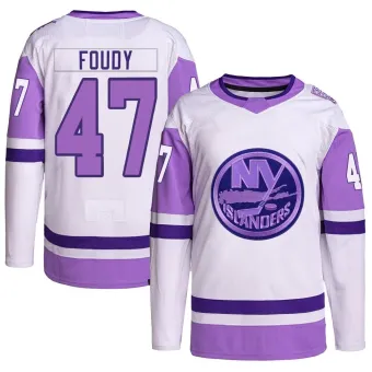 Men's Liam Foudy New York Islanders Hockey Fights Cancer Primegreen Jersey - White/Purple Authentic